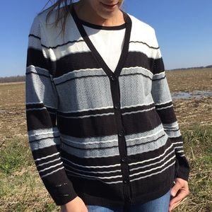 Alfred Dunner Black & White Cardigan W/Sewn in Top